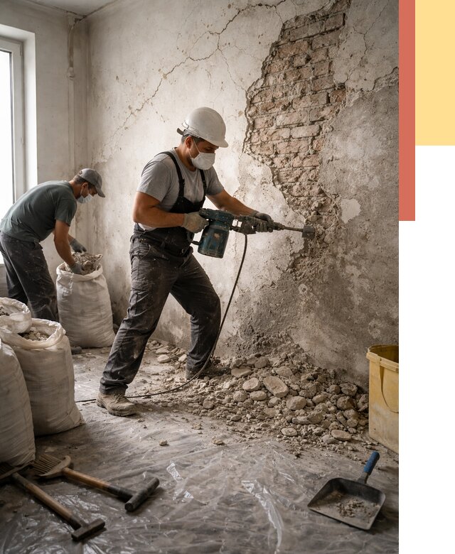 Демонтаж штукатурки со стен в Севастополе от 7431 руб/м² — быстро и недорого | ОТДЕЛОЧНИК-Сев