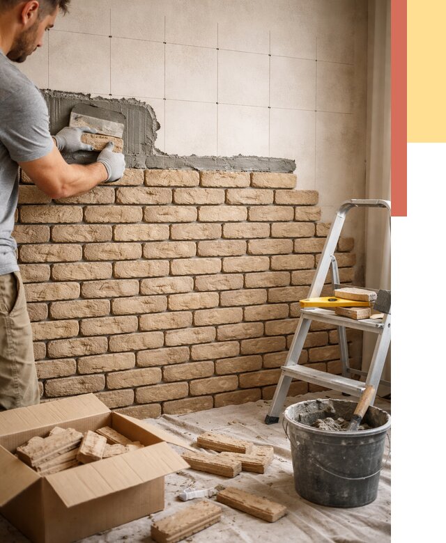 Монтаж декоративного кирпича в Севастополе от 3303 руб./м² — быстро и недорого | ОТДЕЛОЧНИК-Сев