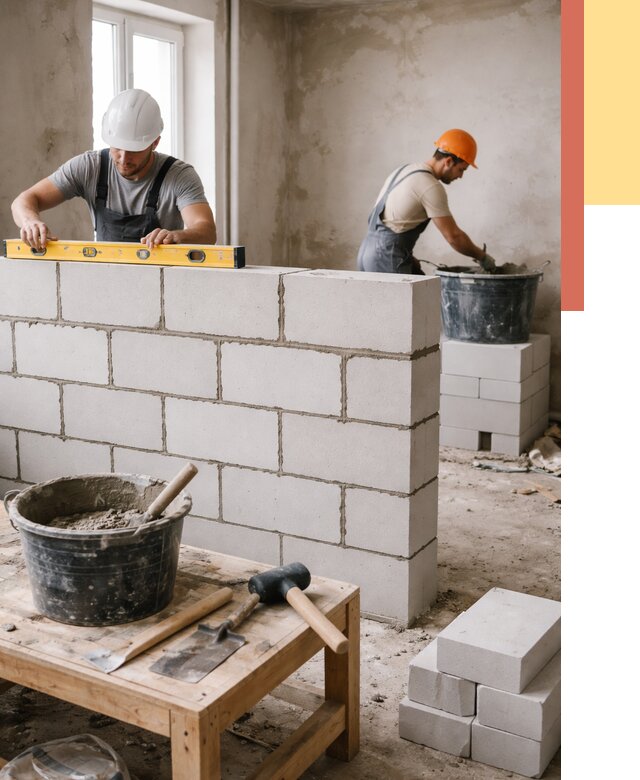 Кладка перегородок из газобетона в Севастополе от 3303 руб. под ключ | ОТДЕЛОЧНИК-Сев