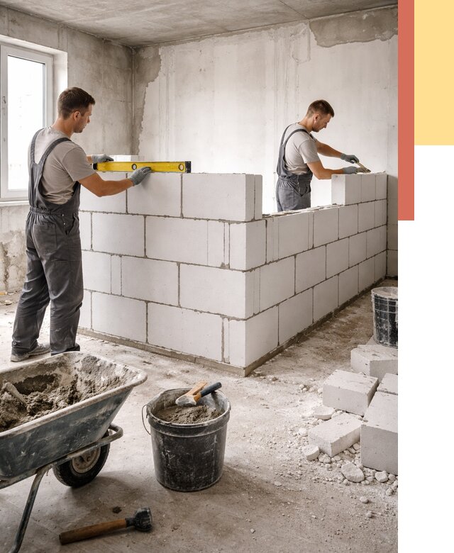 Кладка перегородок из ПГП в Севастополе от 2580 руб./м2 — монтаж и возведение под ключ | ОТДЕЛОЧНИК-Сев