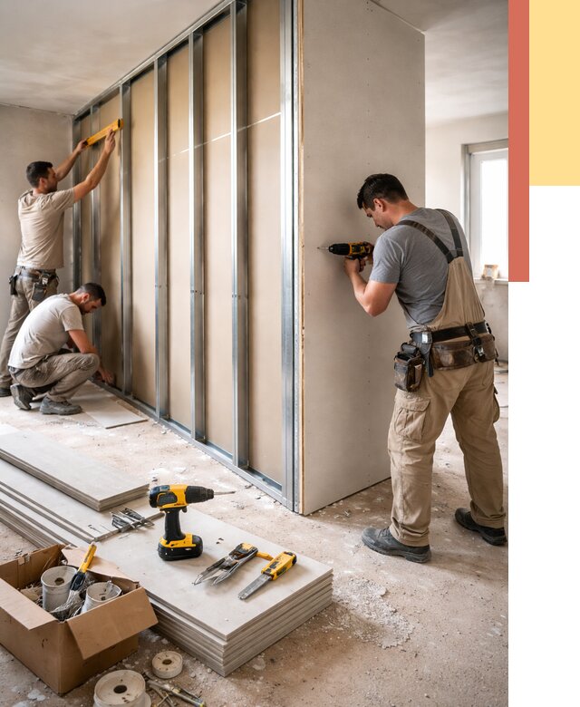 Монтаж однослойной перегородки из гипсокартона в Севастополе от 671 руб. | ОТДЕЛОЧНИК-Сев