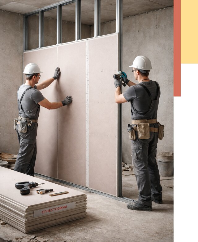 Перегородка из огнестойкого гипсокартона в Севастополе от 1909 руб. под ключ | ОТДЕЛОЧНИК-Сев