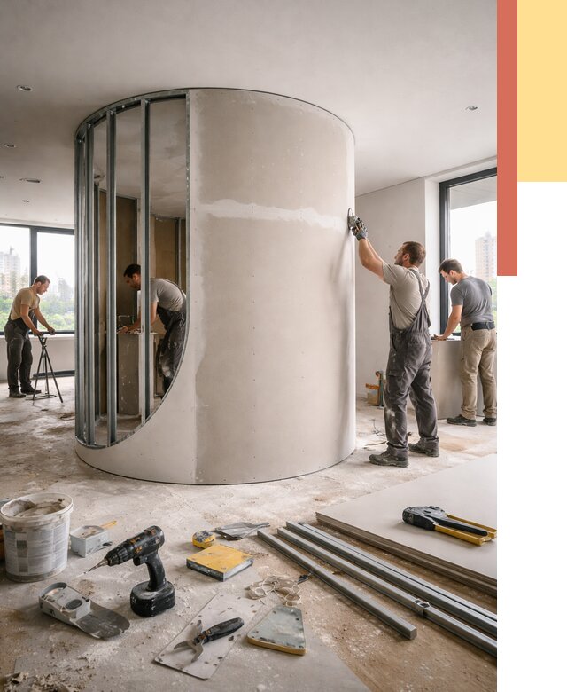 Радиусная перегородка из гипсокартона в Севастополе от 2993 руб. под ключ | ОТДЕЛОЧНИК-Сев