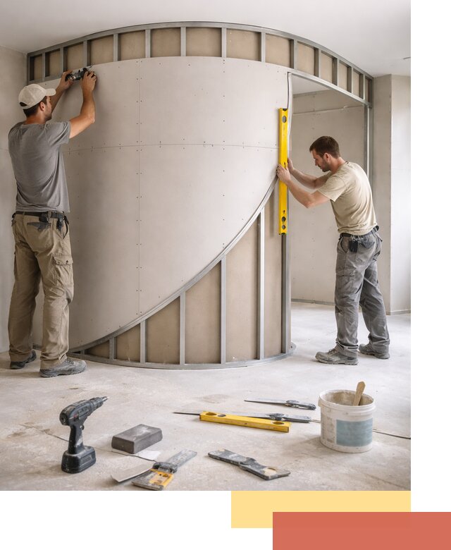 Радиусная перегородка из гипсокартона в Севастополе под ключ