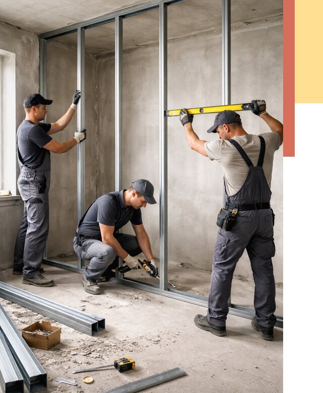 Монтаж каркаса перегородки из профиля в Севастополе от 774 руб. | ОТДЕЛОЧНИК-Сев