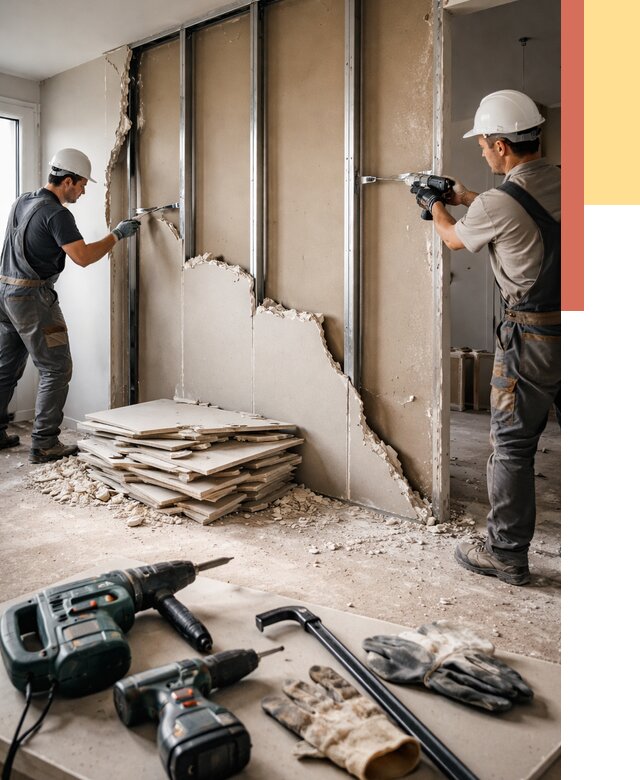 Демонтаж перегородки из гипсокартона в Севастополе от 1239 руб. быстро и недорого | ОТДЕЛОЧНИК-Сев