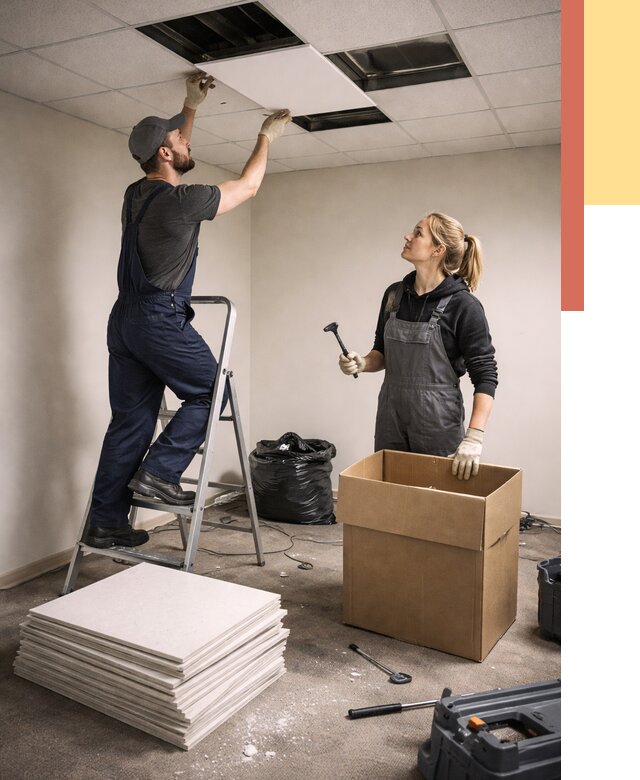 Демонтаж потолочной плитки в Севастополе от 4644 руб. быстро и недорого | ОТДЕЛОЧНИК-Сев