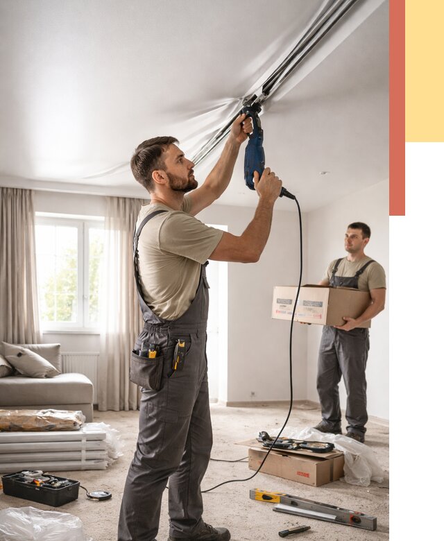 Монтаж сатинового натяжного потолка в Севастополе от 3612 руб. | Быстро, недорого — ОТДЕЛОЧНИК-Сев