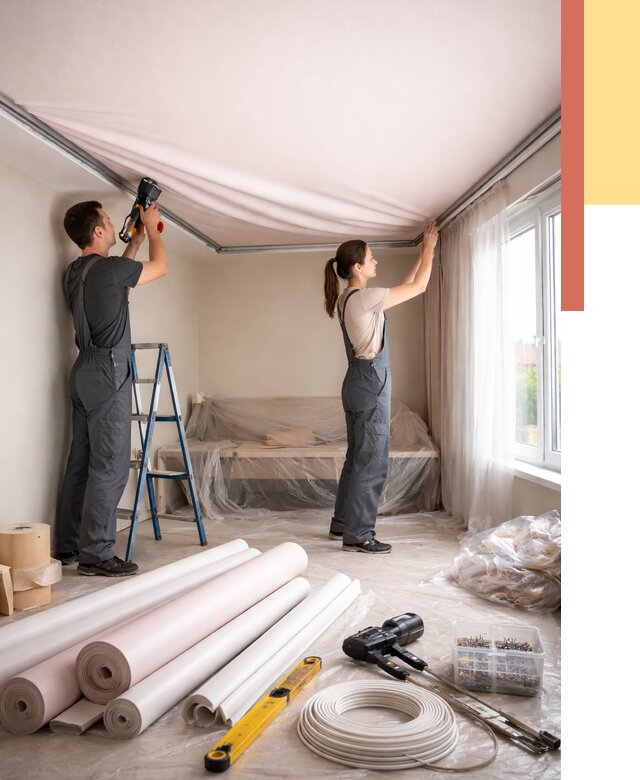 Монтаж цветного натяжного потолка в Севастополе от 4335 руб/м² — быстро и недорого | ОТДЕЛОЧНИК-Сев