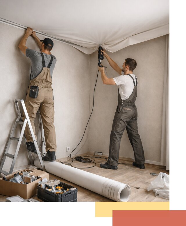 Монтаж цветного натяжного потолка в Севастополе за один день