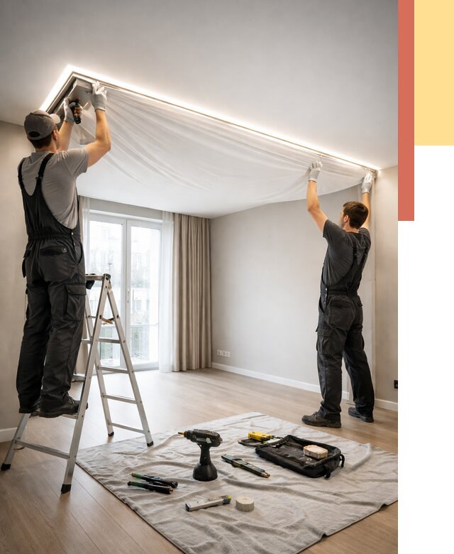 Монтаж парящего натяжного потолка в Севастополе от 4644 руб. быстро и недорого | ОТДЕЛОЧНИК-Сев