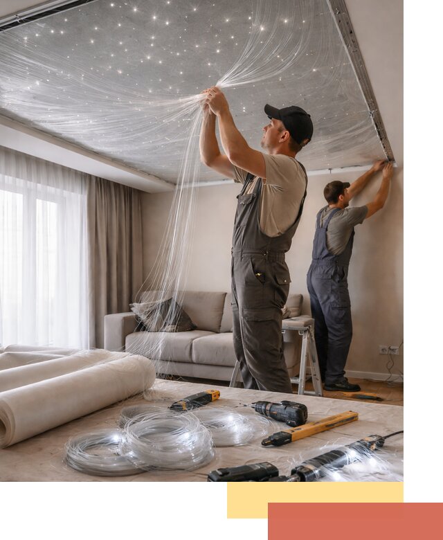 Монтаж натяжного потолка «Звездное небо» в Севастополе