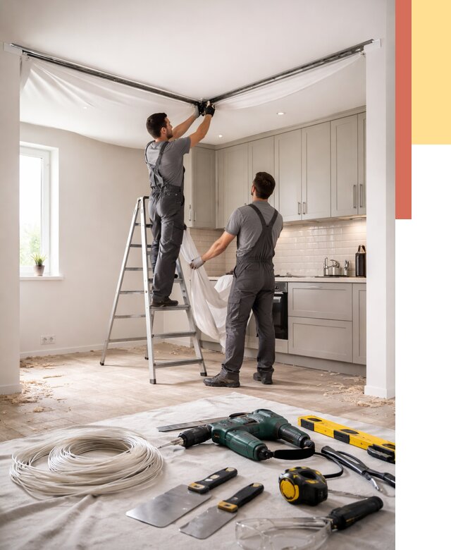 Установка натяжного потолка на кухне в Севастополе от 2477 руб. | ОТДЕЛОЧНИК-Сев