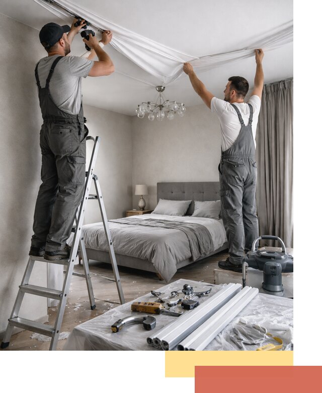 Монтаж натяжного потолка в спальне в Севастополе