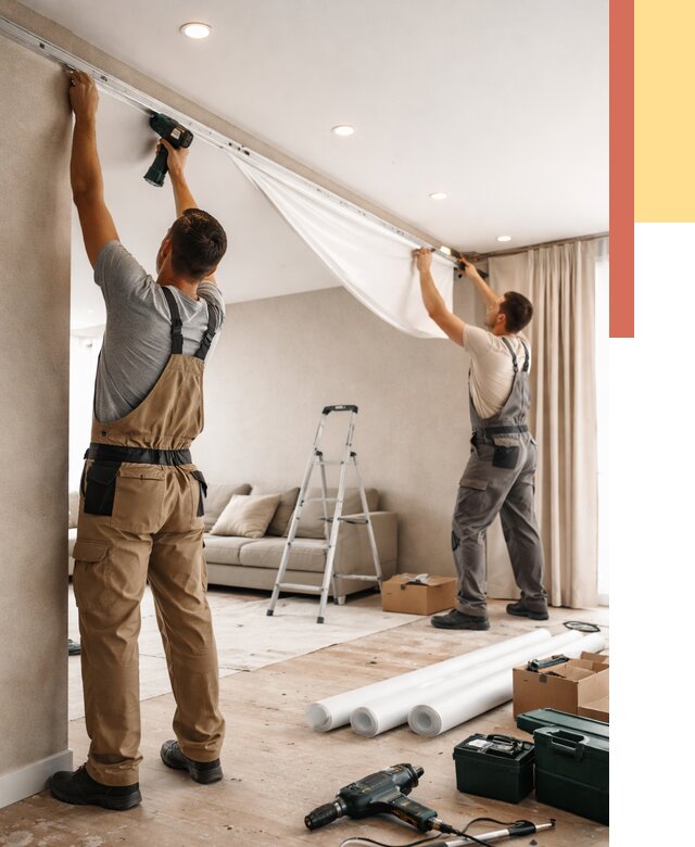 Монтаж натяжного потолка в гостиной в Севастополе от 568 руб. | ОТДЕЛОЧНИК-Сев