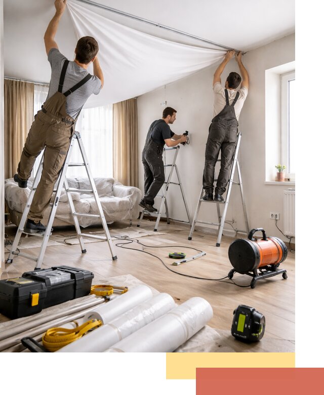 Монтаж натяжного потолка в гостиной в Севастополе