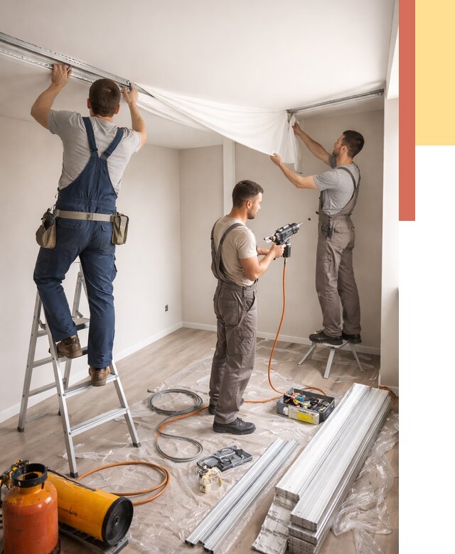 Монтаж натяжного потолка в студии в Севастополе от 5677 руб. — быстро и недорого | ОТДЕЛОЧНИК-Сев