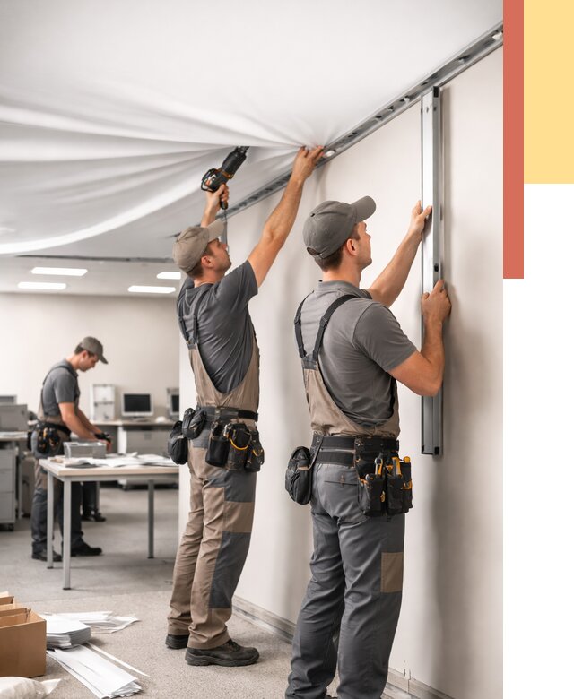 Монтаж натяжного потолка в офисе в Севастополе от 464 руб/м² — быстро и недорого | ОТДЕЛОЧНИК-Сев