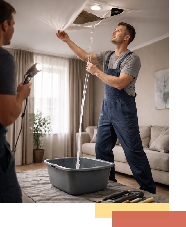 Слив воды с натяжного потолка в Севастополе быстро и аккуратно