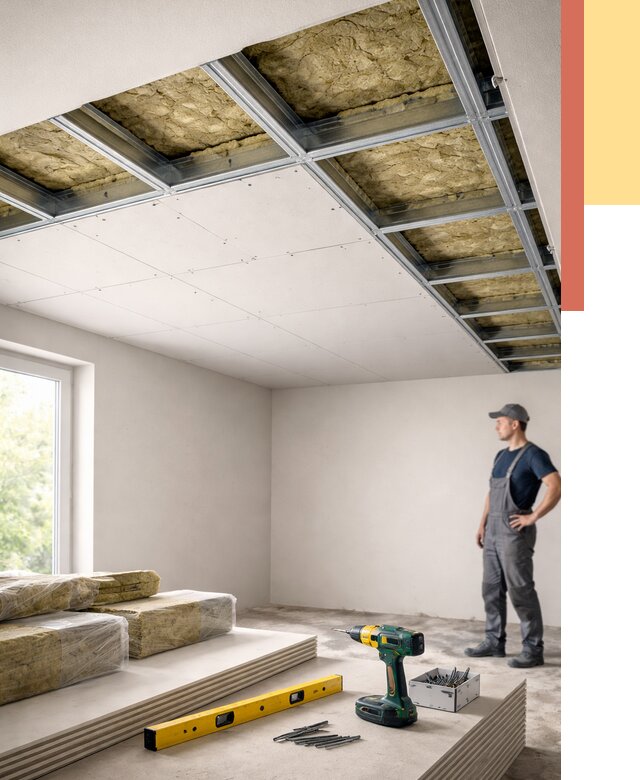 Звукоизоляция потолка ГКЛ в Севастополе от 980 руб. — монтаж под ключ | ОТДЕЛОЧНИК-Сев