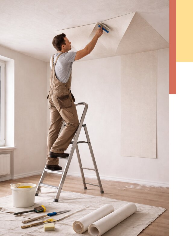 Поклейка обоев на потолок в Севастополе от 4644 руб. быстро и недорого | ОТДЕЛОЧНИК-Сев