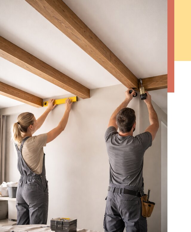 Монтаж декоративных балок на потолок в Севастополе от 4335 руб. — ОТДЕЛОЧНИК-Сев